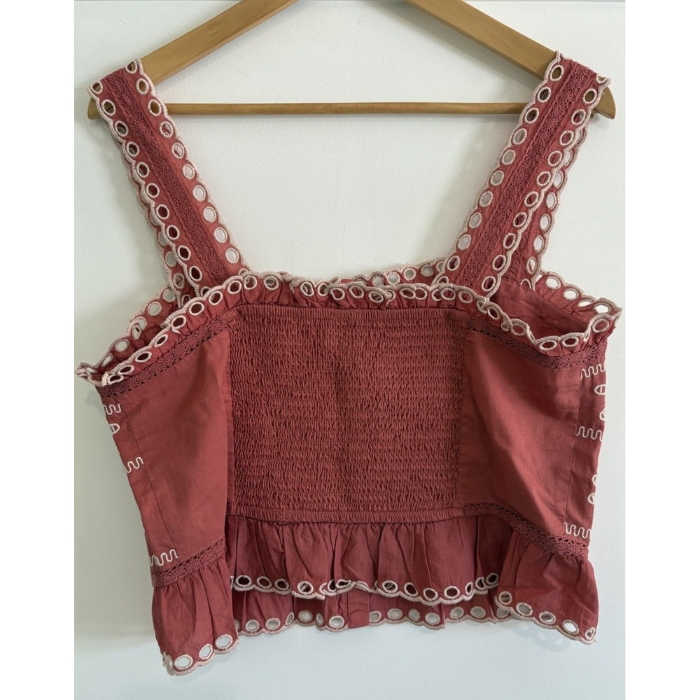 American Eagle Eyelet Crop Top Medium Sweet Coral Rust Embroidered Boho NEW Tank - Picture 4 of 10